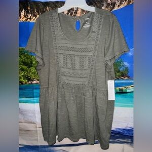 SONOMA Sage Green Herb Peasant Stitched Misses Top New Size XL Capped Sl…